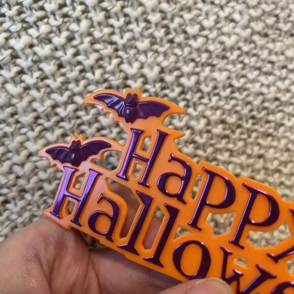 Vintage‎ 3D Happy Halloween Black Cat Bats Halloween Cake Topper Hard Plastic